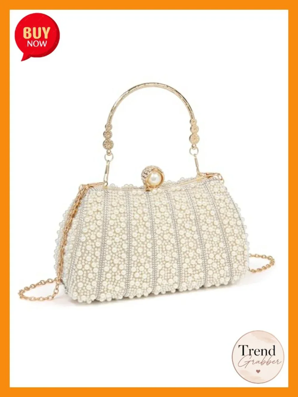 Pearl Clutch Purse with Handle and Detachable Chain Strap